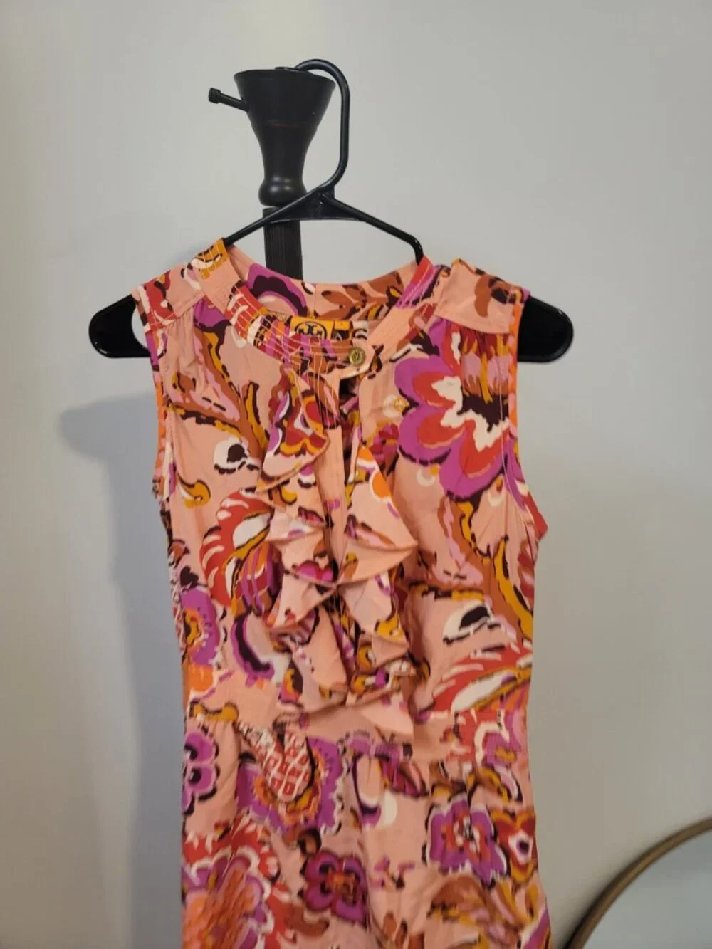 Tory Burch Darilynn Pink Grapefruit Wildflower Ruffle Silk Dress 4 $498 NWOT